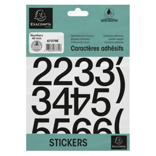 Chiffres auto-adhésifs 0-9, 60 mm - Noir - Exacompta