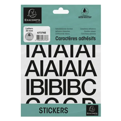 Lettres auto-adh&eacute;sives A-Z - 20 mm - Noir - Exacompta 