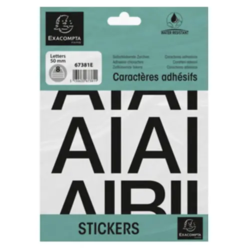 Lettres auto-adh&eacute;sives A-Z - 20 mm - Noir - Exacompta 