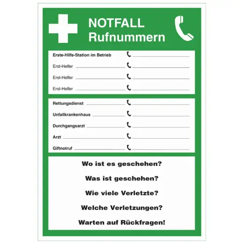 Plaque « Numéros d'appel d'urgence » - Leina-Werke
