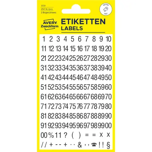 Stickers de chiffres, chiffres 0-9, noir - Avery Zweckform