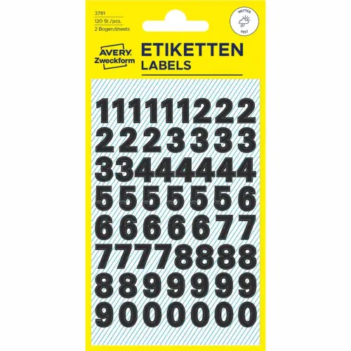 Stickers de chiffres, chiffres 0-9, noir - Avery Zweckform
