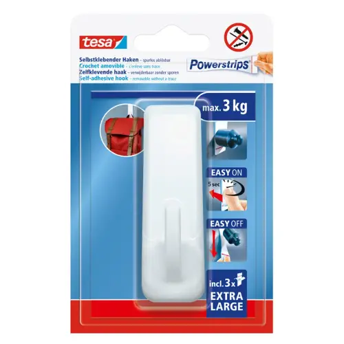 Crochet Powerstrips EXTRA LARGE rectangulaire, blanc - Tesa