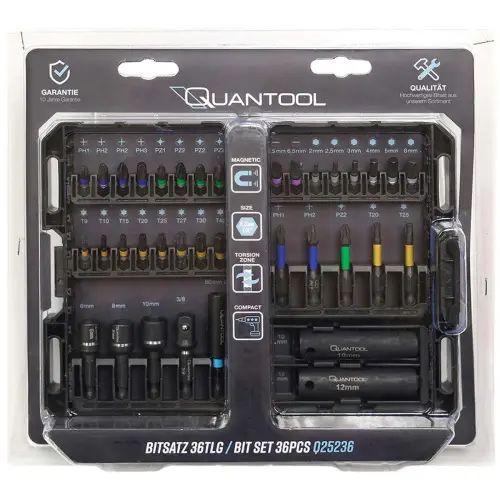 Jeu d'embouts, 36 pièces, dans une boîte plastique - Quantool