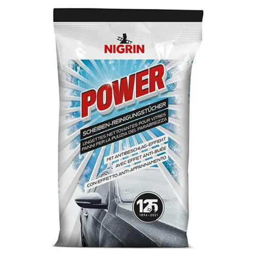 Lingettes nettoyantes pour vitres de voiture NIGRIN POWER, format plat