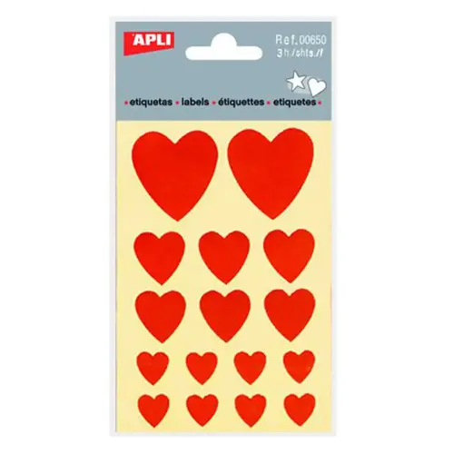 Gommettes c&oelig;urs rouges 3 feuilles - Apli 