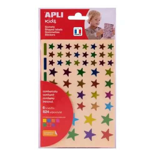 Gommettes étoiles métallisées couleurs assorties 6 feuilles - Apli