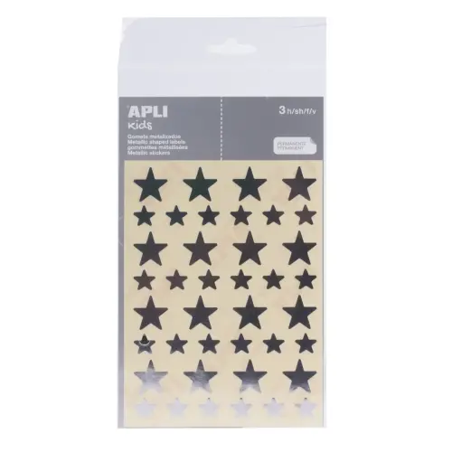 Gommettes étoiles 12,5 et 19,5 mm argent métallisé 3 feuilles - Apli