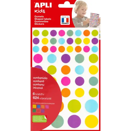 Gommettes rondes couleurs peps 6 feuilles - Apli