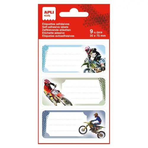 Étiquettes scolaires motos 9 unités - Apli