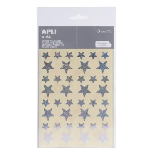 Gommettes &eacute;toiles 12,5 et 19,5 mm argent holographique 3 feuilles - Apli 