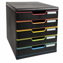 Bloc de classement 5 tiroirs Modulo - Noir et coloris assortis - EXACOMPTA 