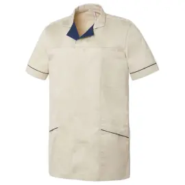 TUNIQUE MANCHES COURTES HOMME &Agrave; COL TAILLEUR ALEXIS &ndash; BEIGE NAVY &ndash; T.0 