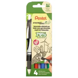4 Roller pointe m&eacute;tal Energel - Ecriture moyenne - Noir - PENTEL 