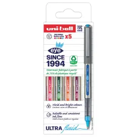 5 Stylos rollers Eye 157 - Pointe moyenne - Coloris assortis - UNI BALL 
