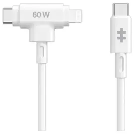 C&acirc;ble hybride USB-C et Lightning en silicone 1.5M - Blanc 