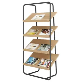 Pr&eacute;sentoir de Sol en Acier Noir Mat & 4 Tablettes en bois - MEET 