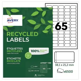 100 Planches d'&eacute;tiquettes laser AVERY 38,1x21,2 mm soit 6500 &eacute;tiq/bo&icirc;te 