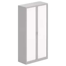 Armoire haute &agrave; rideaux m&eacute;talliques - 198 x 100 cm - Blanc et alu 