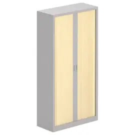 Armoire haute m&eacute;tallique - 198 x 100 cm - Aluminium/h&ecirc;tre 