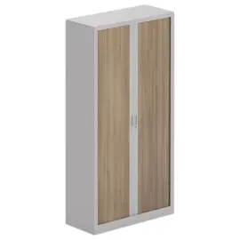 Armoire haute &agrave; rideaux m&eacute;talliques - 198 x 100 cm - Noyer et alu 