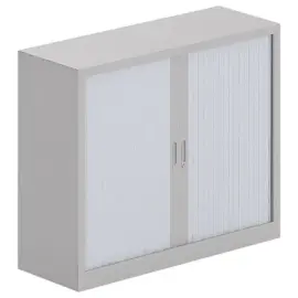Armoire basse &agrave; rideaux - Alu et gris - 100x120 cm 