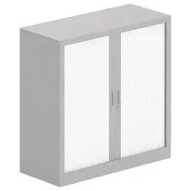 Armoire basse &agrave; rideaux m&eacute;talliques - 100 x 100 cm  - Alu / blanc 