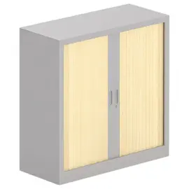 Armoire basse m&eacute;tallique - 100 x 100 cm - Alu / h&ecirc;tre 