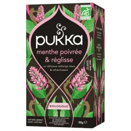 20 Sachets d'infusion bio - Menthe poivr&eacute;e et r&eacute;glisse - Pukka 
