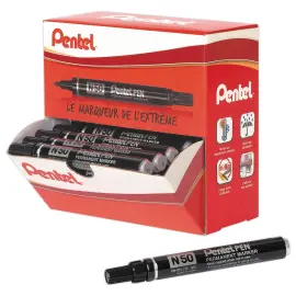36 Marqueurs encre ind&eacute;l&eacute;bile N50  - Pointe ogive  - Noir - PENTEL 