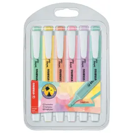 6 Surligneurs swing cool Pastel - Pointe biseaut&eacute;e - Coloris assortis - STABILO 