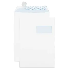 50 Pochettes blanches bande silicon&eacute;e 229x324 mm avec fen&ecirc;tre 50x100 90g 