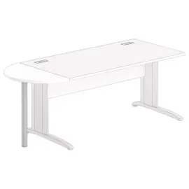 1/2 lune bureau rectangulaire blanc/alu 