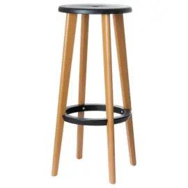 2 Tabourets WOODY pied h&ecirc;tre assise noire 