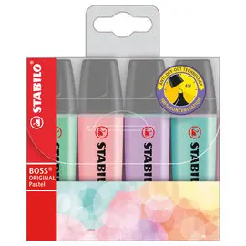 4 Surligneurs BOSS ORIGINAL Pastel - Pointe biseaut&eacute;e - Menthe / Lilas / Rose / Turquoise - STABILO 