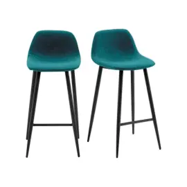 2 Tabourets hauts MUST  H95 x P45 x L50 cm pied noir assise bleu mont&eacute;s 
