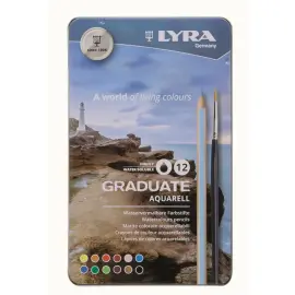 Crayon de couleur LYRA aquarellable avec 1 pinceau fourni - coloris assortis - Lot de 12 