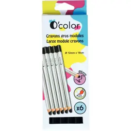 Crayon de couleur OCOLOR - gros modules - mine 8mm - aquarellable - noir - lot de 6 