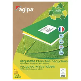 100 planches de 16 &eacute;tiquettes de signalisation, 105x37 mm, 100% recycl&eacute; 