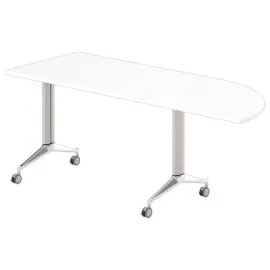 Table rabattable avec roulettes - 190 x 70 cm - Blanc et alu - Angle &agrave; gauche 