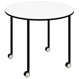 Table roulante FEX OFFICE Diam. 96 cm Blanc pieds noirs 
