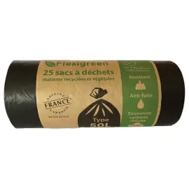 25 Sacs  Flexigreen 50L &agrave; liens traditionnels -  Noir 