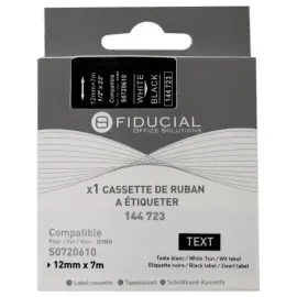 Ruban K7 pour titreuse DYMO S0720610 12mm noir impression blanche 