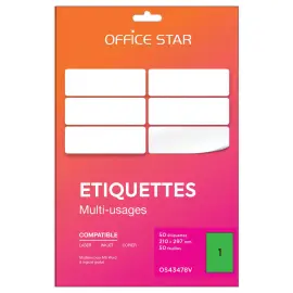 50 planches &eacute;tiquettes L210xH297mm, 50 &eacute;tiq/ bo&icirc;te, vert 