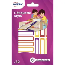 30 30 &eacute;tiquettes stylos - cama&iuml;eu jaune/orange - 50 x 10 mm 