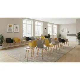 2 Chaises TULIPE - Coque beige et pieds bois - Livr&eacute;es mont&eacute;es 