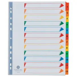 Jeu d'intercalaires num&eacute;riques carte 180 g - A4 maxi - 12 onglets - FIDUCIAL 