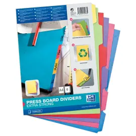Jeu d'intercalaires multicolores rigide A4 - 6 onglets - OXFORD 