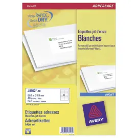 40 planches de 16 &eacute;tiquettes adresses pour imprimantes jet d'encre - 99,1x33,9mm - AVERY 