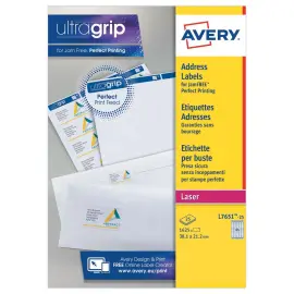 25 planches de 65 &eacute;tiquettes blanches - 38.1 x 21.2 mm - AVERY 